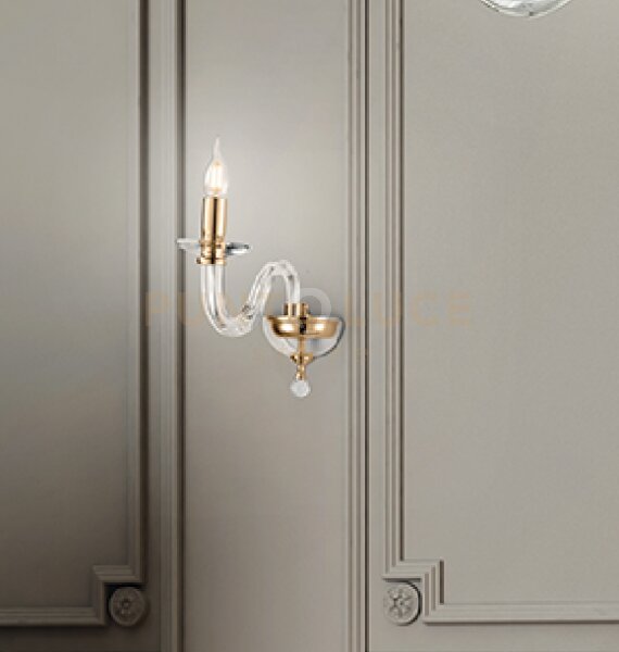 Applique ravel 1 luci cristallo e oro attacco e14 h.29cm