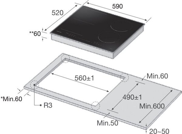 Samsung Piano cottura Induzione Elettrico 3 Fuochi da Incasso Larghezza 59 cm in Vetroceramica colore Nero - NZ64R3747BK