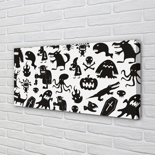 Quadro su tela Sfondo bianco creature nere 100x50 cm