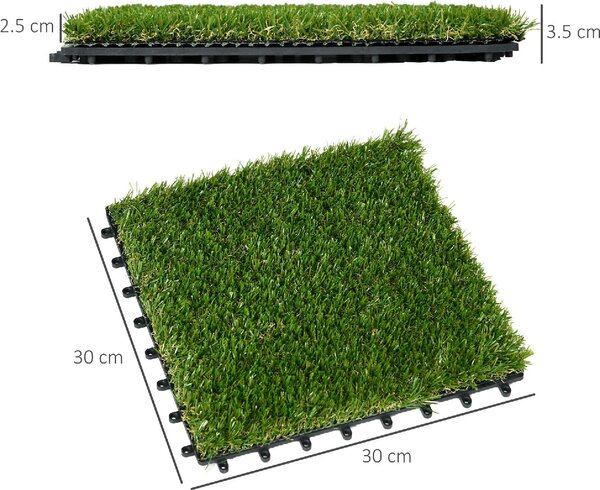 VivaGarden Piastrelle da Giardino con Erba Sintetica 30x30 cm 10 Pezzi Prato Artificiale Realistico colore Verde