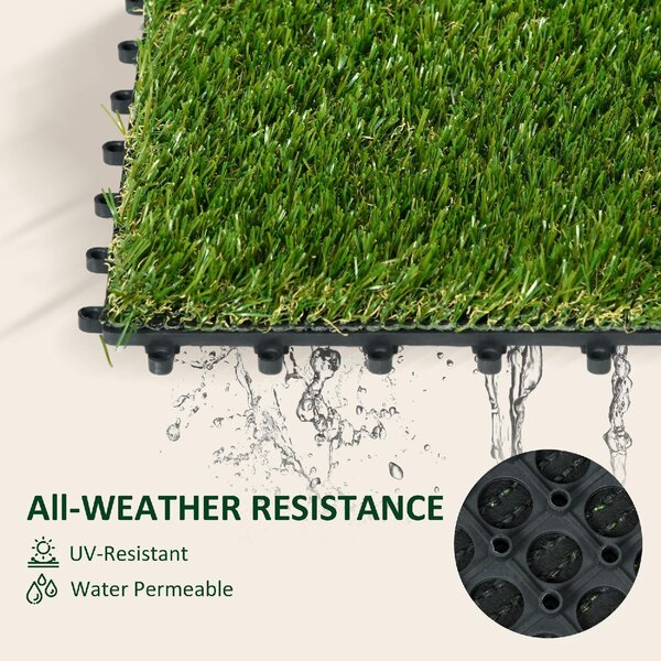 VivaGarden Piastrelle da Giardino con Erba Sintetica 30x30 cm 10 Pezzi Prato Artificiale Realistico colore Verde