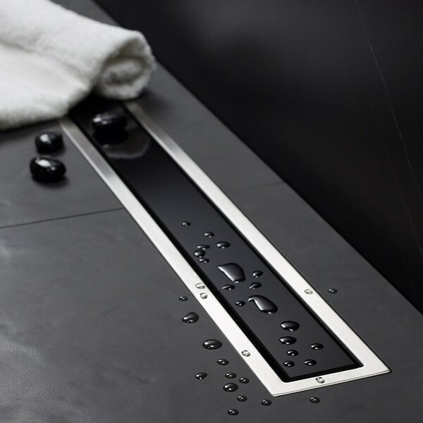 Canaletta per doccia a pavimento 30cm con coperchio in vetro nero CN-300 - KAMALU