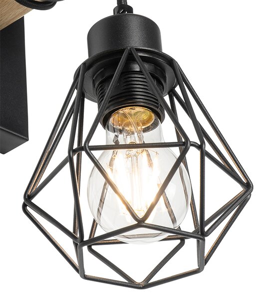 Lampada da parete smart nera con legno incl. WiFi A60 - Chon