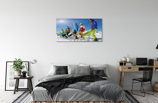 Quadro su tela Montagne degli sciatori invernali 100x50 cm