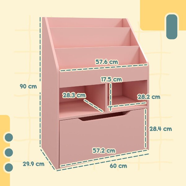 DecHome Piccola Libreria per Bambini con Ripiani e Cassetto in MDF 60x29.9x90 cm colore Rosa