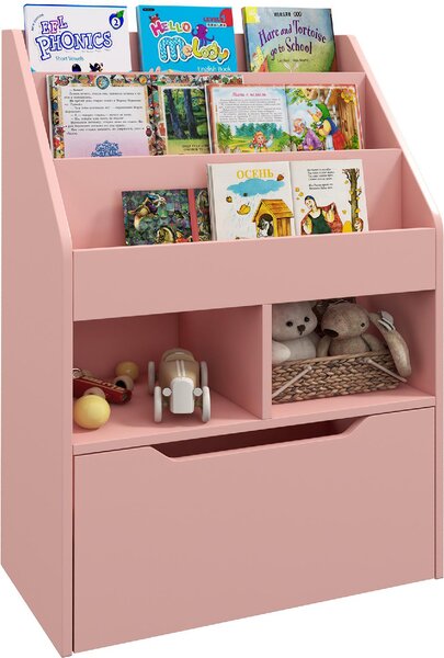 DecHome Piccola Libreria per Bambini con Ripiani e Cassetto in MDF 60x29.9x90 cm colore Rosa