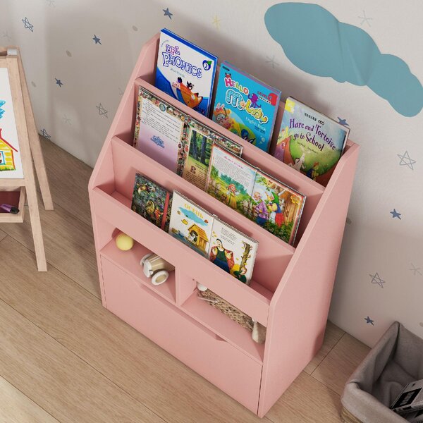DecHome Piccola Libreria per Bambini con Ripiani e Cassetto in MDF 60x29.9x90 cm colore Rosa