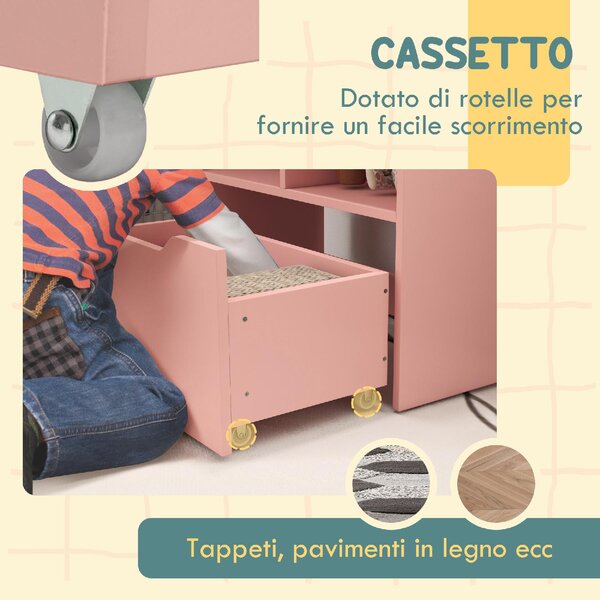 DecHome Piccola Libreria per Bambini con Ripiani e Cassetto in MDF 60x29.9x90 cm colore Rosa