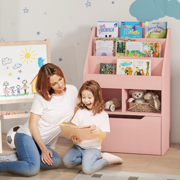 DecHome Piccola Libreria per Bambini con Ripiani e Cassetto in MDF 60x29.9x90 cm colore Rosa