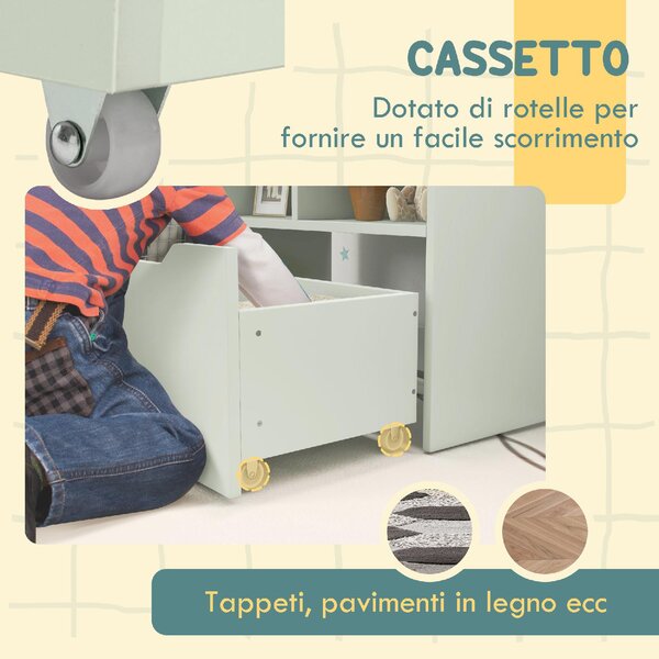 DecHome Piccola Libreria per Bambini con Ripiani e Cassetto in MDF 60x29.9x90 cm colore Verde