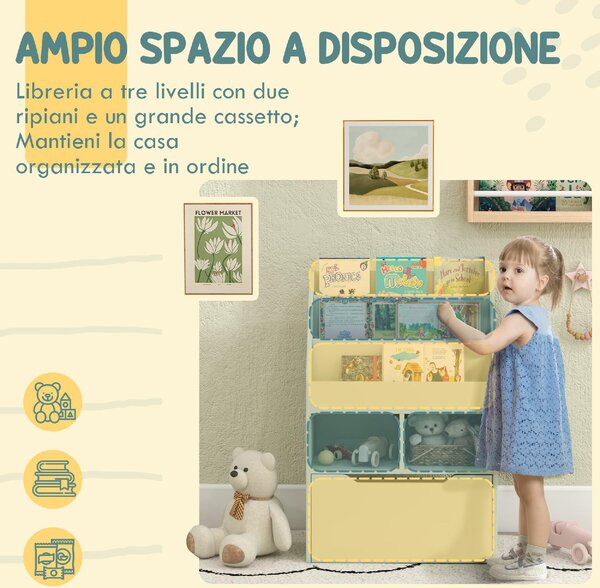 DecHome Piccola Libreria per Bambini con Ripiani e Cassetto in MDF 60x29.9x90 cm colore Verde