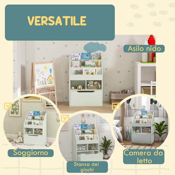 DecHome Piccola Libreria per Bambini con Ripiani e Cassetto in MDF 60x29.9x90 cm colore Verde