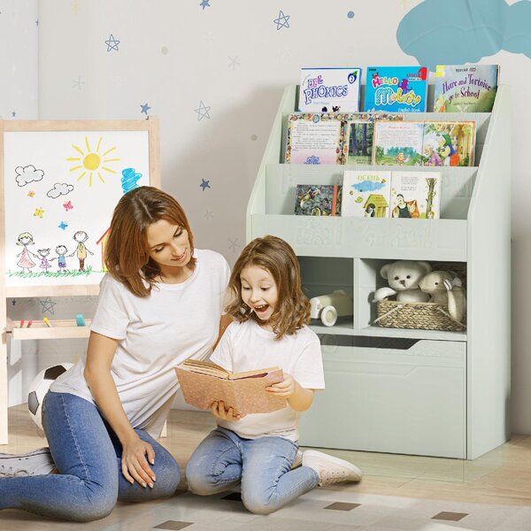 DecHome Piccola Libreria per Bambini con Ripiani e Cassetto in MDF 60x29.9x90 cm colore Verde
