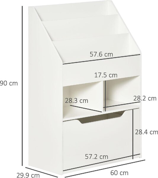 DecHome Piccola Libreria per Bambini con Ripiani e Cassetto in MDF, 60x29.9x90cm colore Bianco