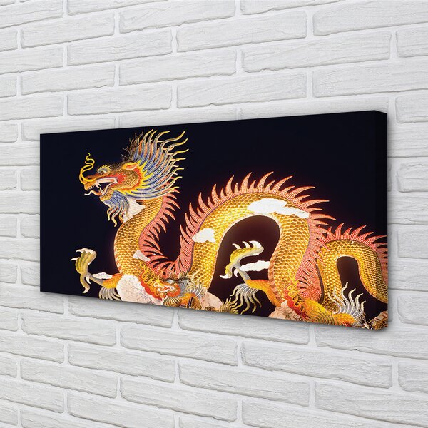 Quadro su tela Drago giapponese dorato 100x50 cm