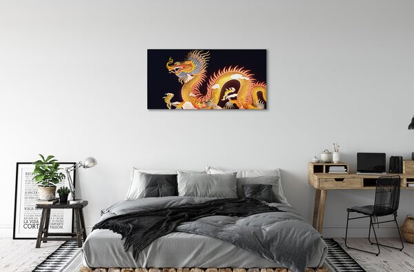 Quadro su tela Drago giapponese dorato 100x50 cm