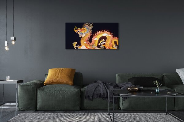 Quadro su tela Drago giapponese dorato 100x50 cm