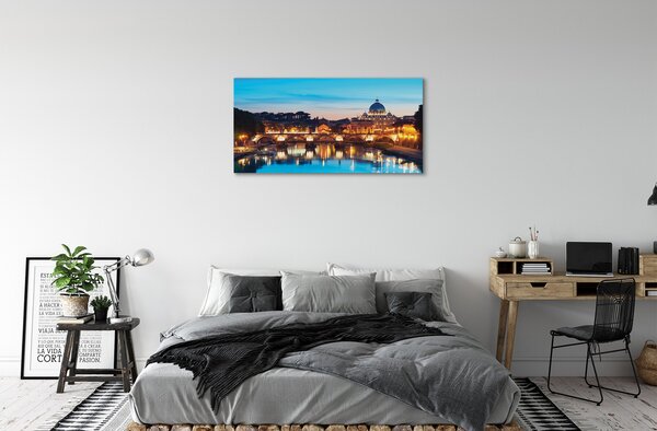 Quadro su tela Bridges di Roma Sunset River 100x50 cm
