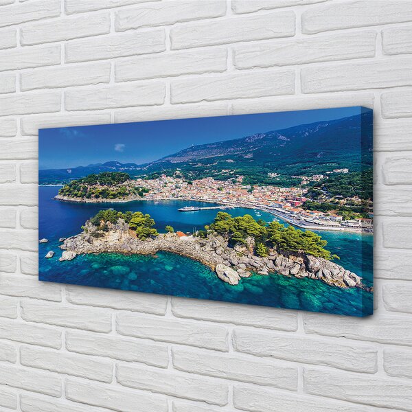 Quadro su tela Mare della città della Grecia Panorama 100x50 cm