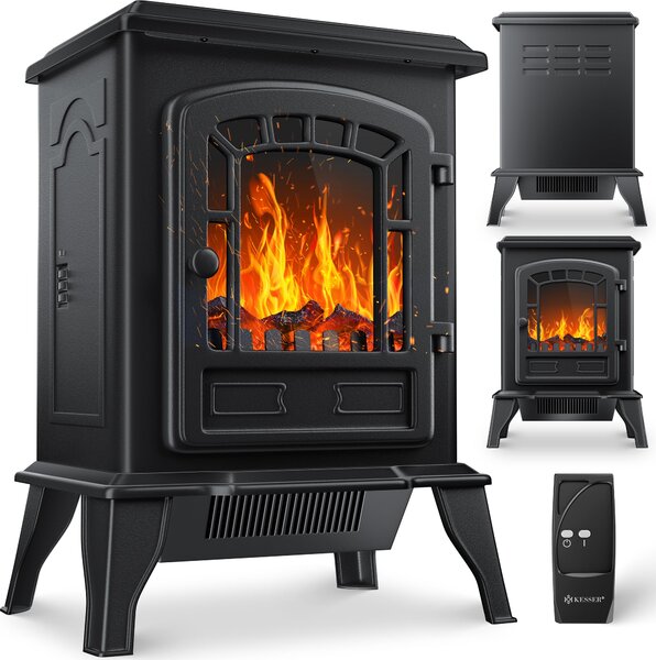 KESSER® Camino elettrico con ventilatore e telecomando 2000W Camino elettrico Riscaldatore elettrico a LED Camino a effetto camino Stufa a effetto fiamma Stufa a basso rumore regolabile
