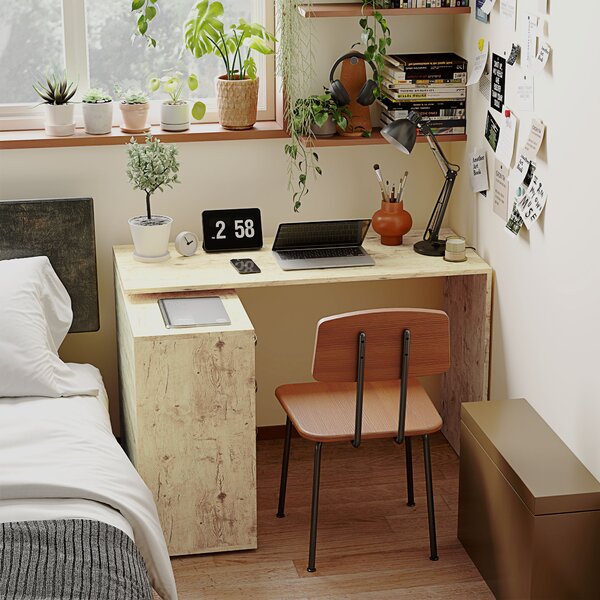 HOMCOM Scrivania Angolare per PC con 3 Cassetti e Ripiani Aperti, in Legno e Metallo, 117x83.5x76 cm, Noce