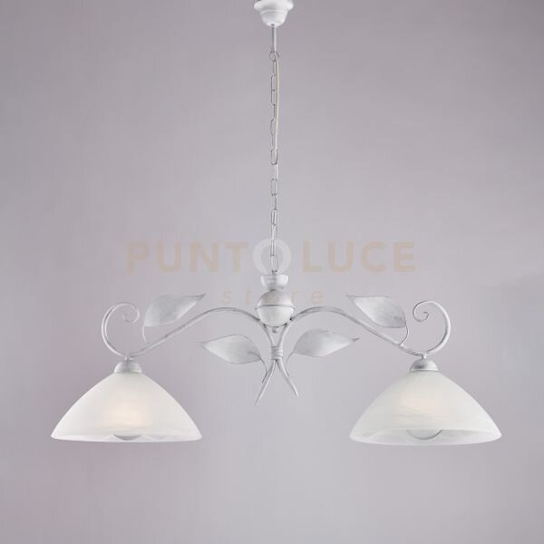 Lampadario in ferro laccato bianco con decorazione argento antico e