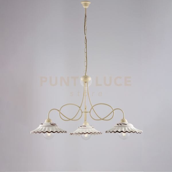 Lampadario in ferro laccato avorio e decorazione effetto decapè con