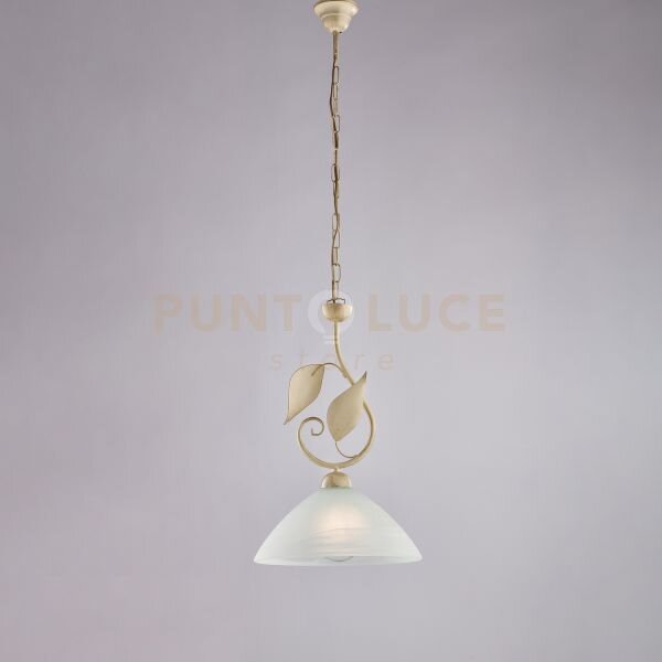 Lampadario in ferro laccato avorio con decorazione oro antico e dif