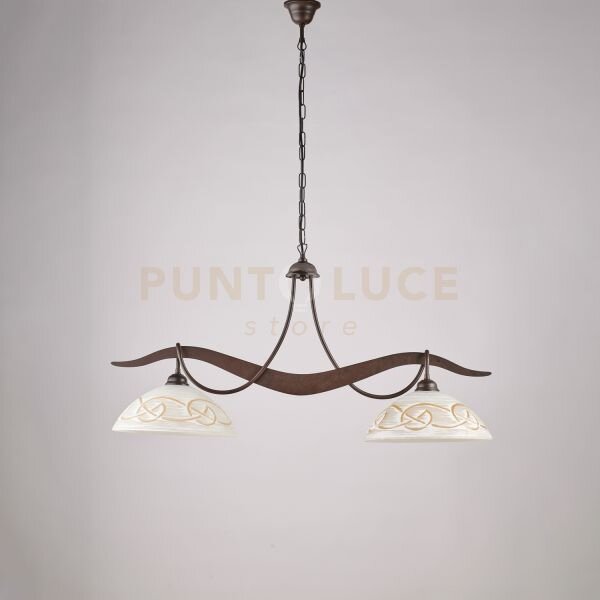 Lampadario in ferro laccato nero con decorazione effetto ruggine e 