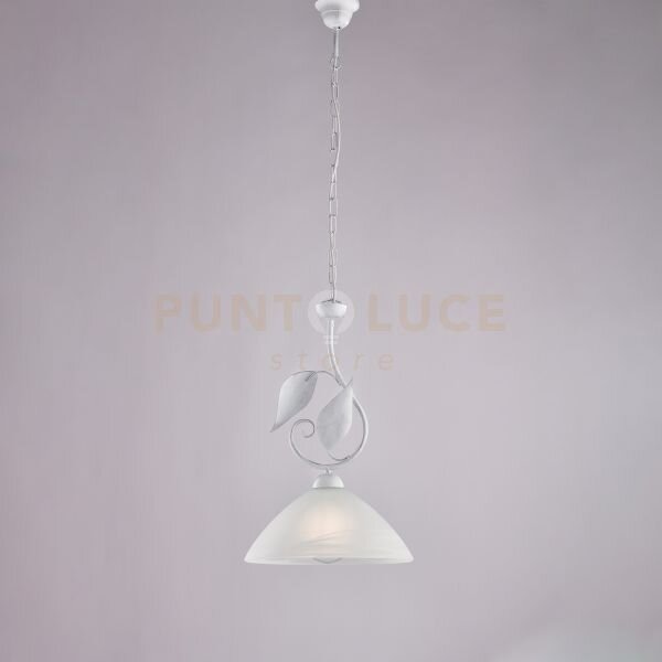 Lampadario in ferro laccato bianco con decorazione argento antico e