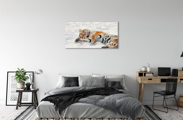 Quadro stampa su tela Snow invernale di tigre 100x50 cm