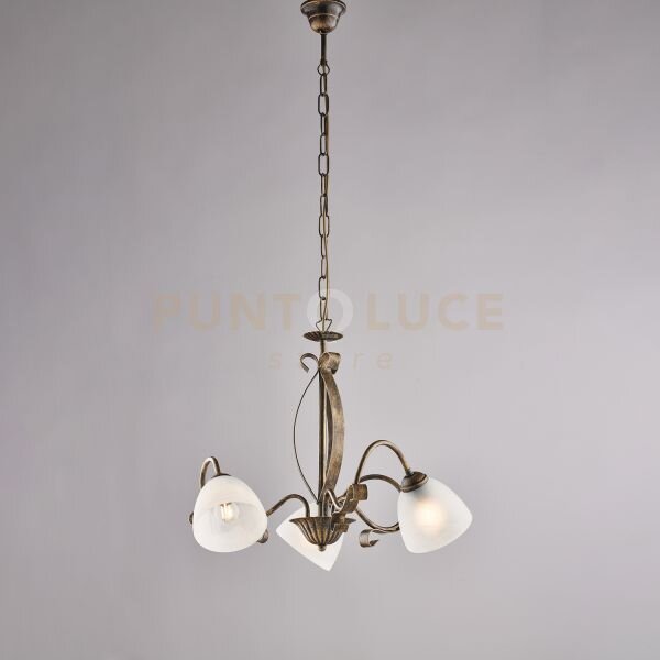 Lampadario in ferro laccato marrone con decorazione oro antico e di