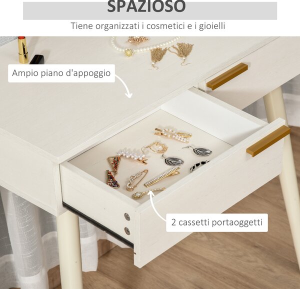HOMCOM Tavolo Trucco con Specchio e 2 Cassetti per Accessori, in Legno, 80x40x123 cm, Bianco