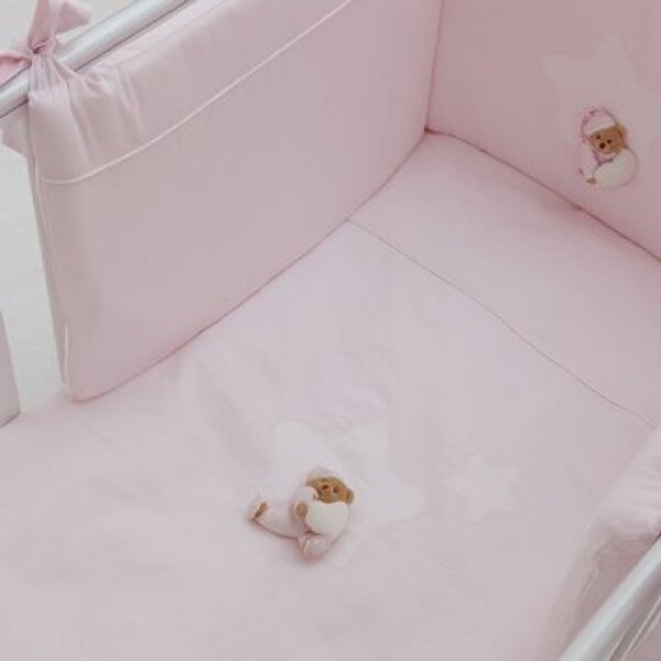 NANAN Piumone e Paracolpi per Lettino Set in Cotone 4 Pezzi colore Rosa - Puccio Sei la Mia Stella