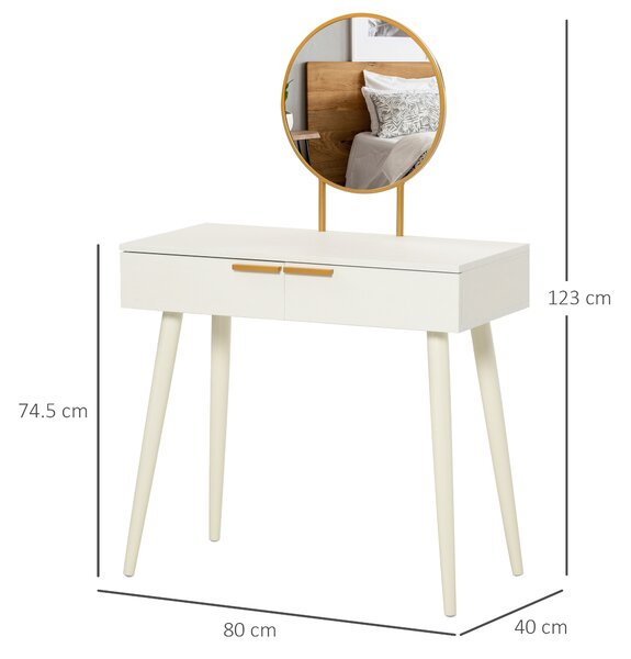 HOMCOM Tavolo Trucco con Specchio e 2 Cassetti per Accessori, in Legno, 80x40x123 cm, Bianco