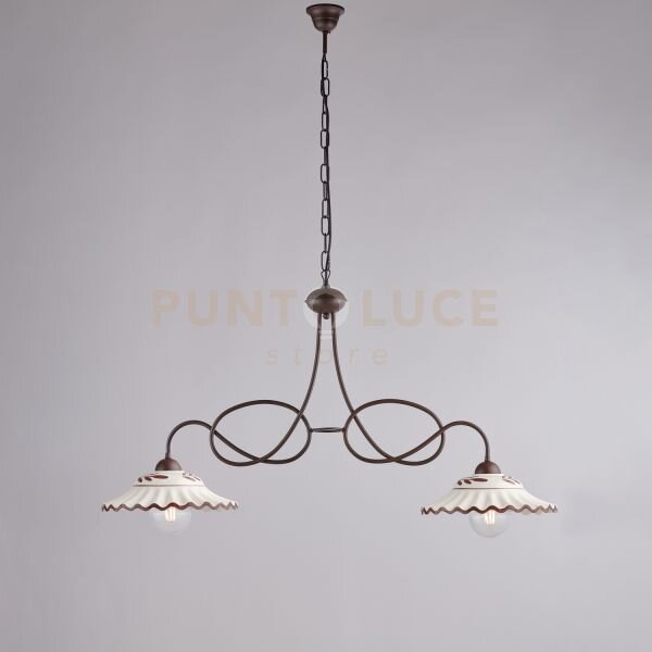 Lampadario in ferro laccato nero e decorazione effetto ruggine con 