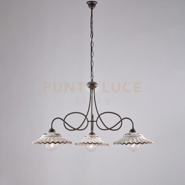 Lampadario in ferro laccato nero e decorazione effetto ruggine con 