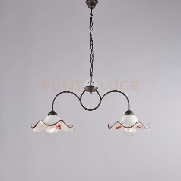 Lampadario in ferro laccato nero e decorazione ruggine con diffusor