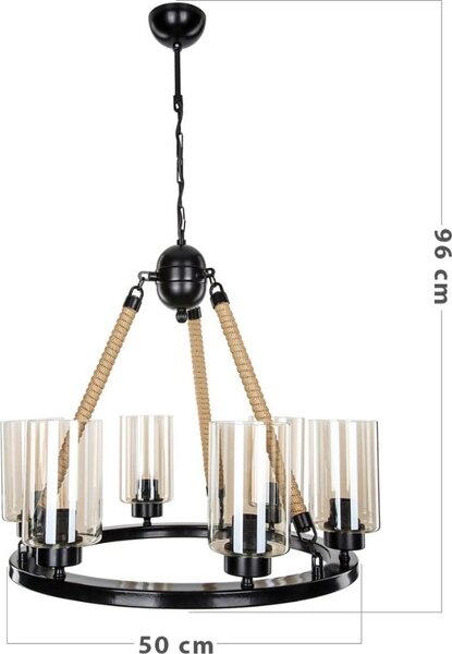 DecHome Plafoniera da Soffitto Stile Moderno in Metallo Verniciato a 6 Bracci con Attacco E27 Ideale per Illuminazione Zona Giorno Dimensioni 50x90