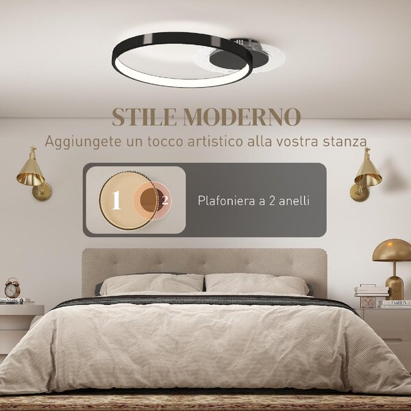 DecHome Plafoniera LED Moderna a 2 Anelli con Luminosit Regolabile Potenza 30W colore Nero