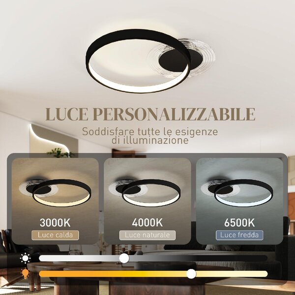 DecHome Plafoniera LED Moderna a 2 Anelli con Luminosit Regolabile Potenza 30W colore Nero