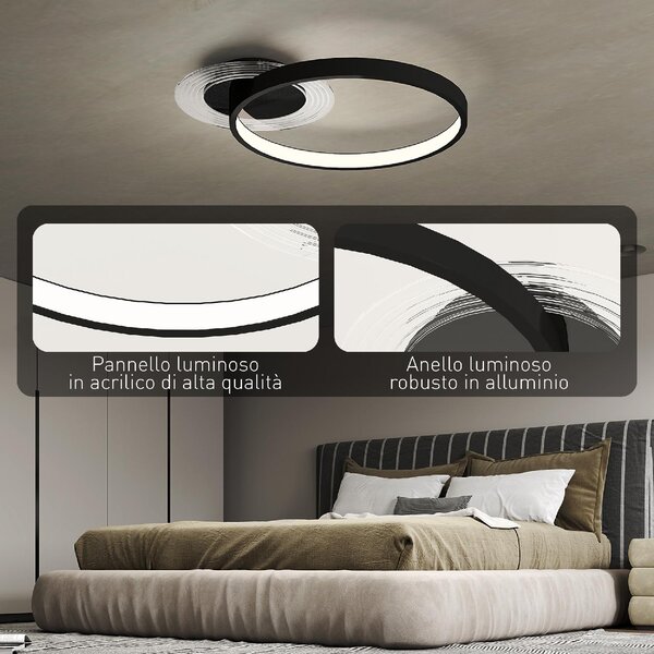 DecHome Plafoniera LED Moderna a 2 Anelli con Luminosit Regolabile Potenza 30W colore Nero