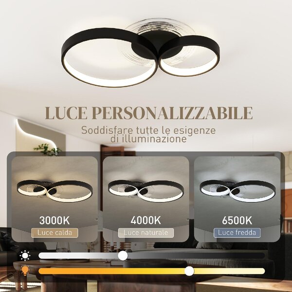 DecHome Plafoniera LED Moderna a 3 Anelli con Luminosit Regolabile Potenza 40W colore Nero