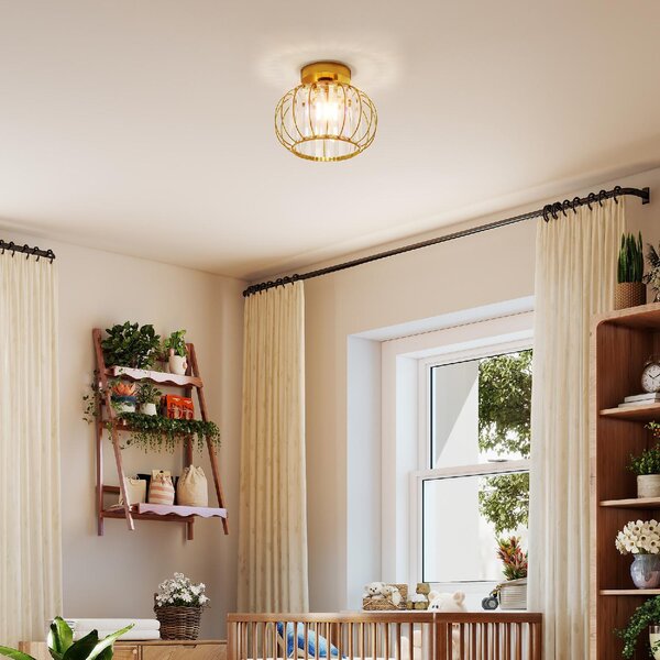 DecHome Plafoniera LED Moderna e Minimal a Gabbia con 18 Cristalli, in Metallo Oro, 27x19 cm