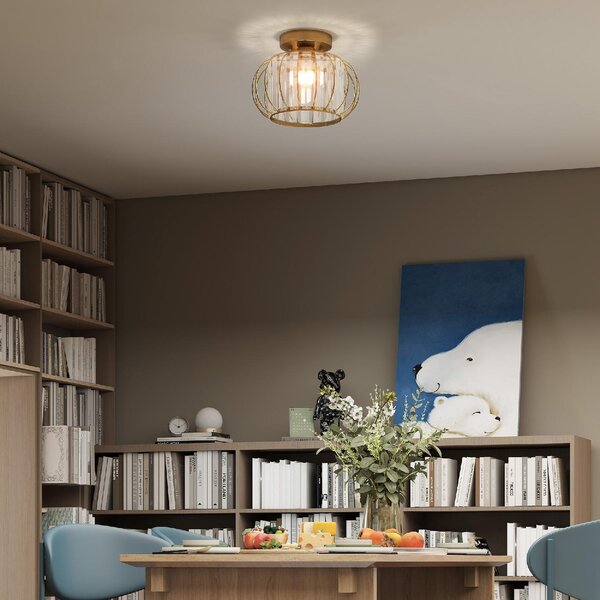 DecHome Plafoniera LED Moderna e Minimal a Gabbia con 18 Cristalli, in Metallo Oro, 27x19 cm