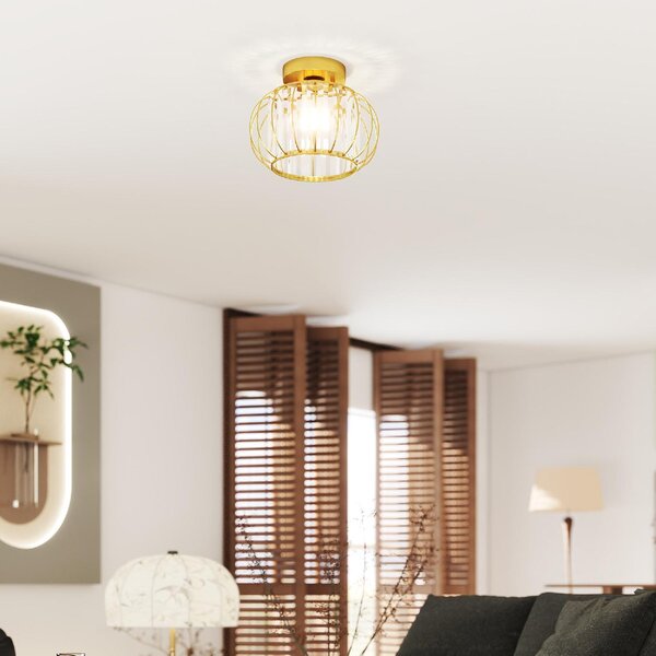 DecHome Plafoniera LED Moderna e Minimal a Gabbia con 18 Cristalli, in Metallo Oro, 27x19 cm