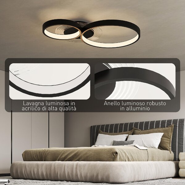 DecHome Plafoniera LED Moderna a 3 Anelli con Luminosit Regolabile Potenza 40W colore Nero
