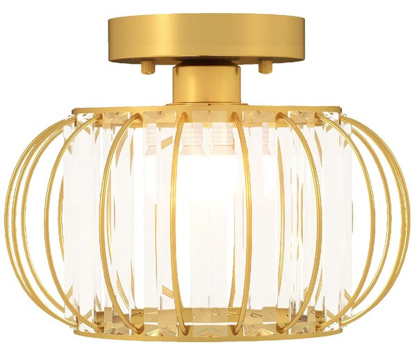 DecHome Plafoniera LED Moderna e Minimal a Gabbia con 18 Cristalli, in Metallo Oro, 27x19 cm