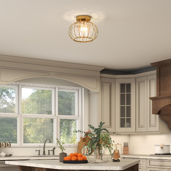 DecHome Plafoniera LED Moderna e Minimal a Gabbia con 18 Cristalli, in Metallo Oro, 27x19 cm