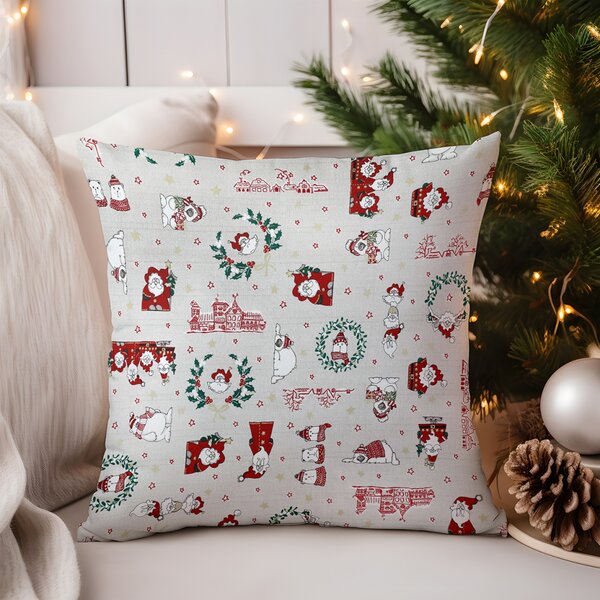 Federa natalizia in cotone Babbo Natale su beige